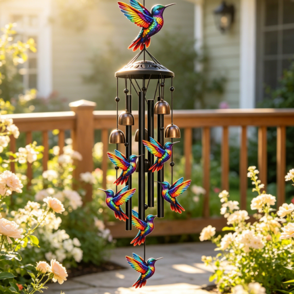 Hummingbird Wind Chime, Suitable for Outdoor Use, Black Metal Outdoor Wind Chime, Hummingbird Theme Gift, Suitable for Women/Men, Garden/Pavilion Decoration, Anniversary/Birthday Gift, Suitable for Grandma/Mom, Durable