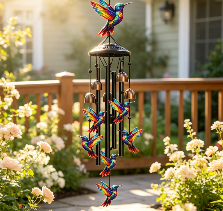 Hummingbird Wind Chime, Suitable for Outdoor Use, Black Metal Outdoor Wind Chime, Hummingbird Theme Gift, Suitable for Women/Men, Garden/Pavilion Decoration, Anniversary/Birthday Gift, Suitable for Grandma/Mom, Durable