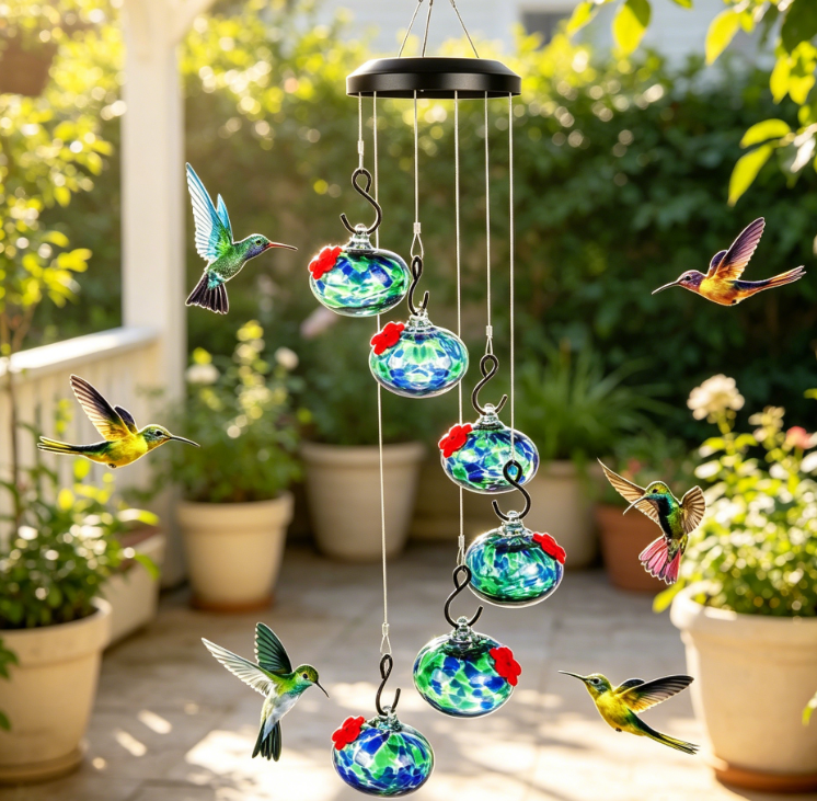 Charming Wind Chimes: Hummingbird Feeder Outdoor Hanging Style Ant proof, Bee proof, Leak proof, Perfect Outdoor Garden Decoration