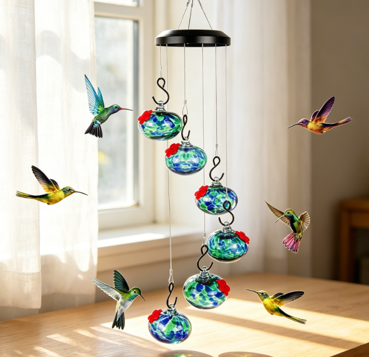 Charming Wind Chimes: Hummingbird Feeder Outdoor Hanging Style Ant proof, Bee proof, Leak proof, Perfect Outdoor Garden Decoration Image 2