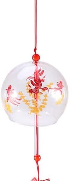 Japanese goldfish hanging wind chime, glass bells, indoor and outdoor decorative fish shaped ornament, suitable for patios, gardens, homes, and cars
