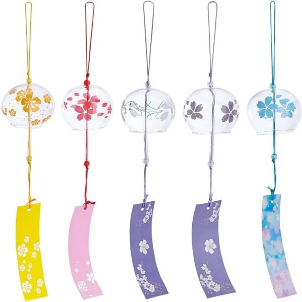 Five color Japanese style wind chimes, floral chimes, vintage style glass wind chimes, creative pendants, romantic wind chimes, home décor, housewarming gifts, 20 inches long