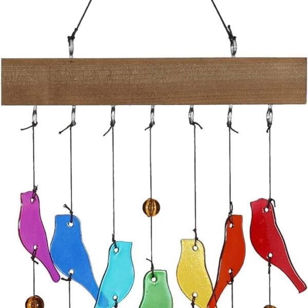 Handmade Crystal Glass and Driftwood Wind Chimes Sandblasted Glass and Wood Handmade Wind Chimes Bird Wind Chimes Home, Patio, Terrace, and Garden Decoration A Gift for Mothers A Gift for Bird Lovers