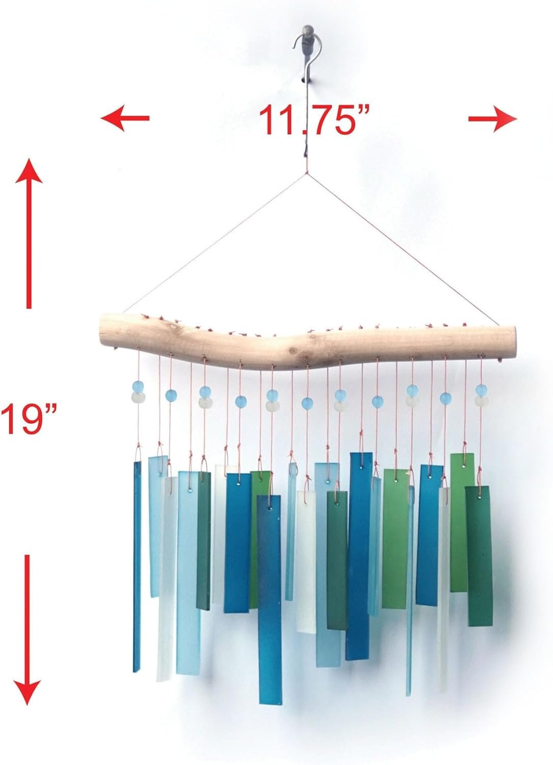 Handcrafted Driftwood and Sea Glass Front Wind Chime, Large, Blue Lagoon Image 2