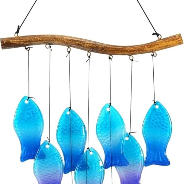 Glass Wind Chimes, Starfish Coast Theme, Melodious Outdoor Wind Chimes, Patio and Garden Hanging Decorations (Small Fish)