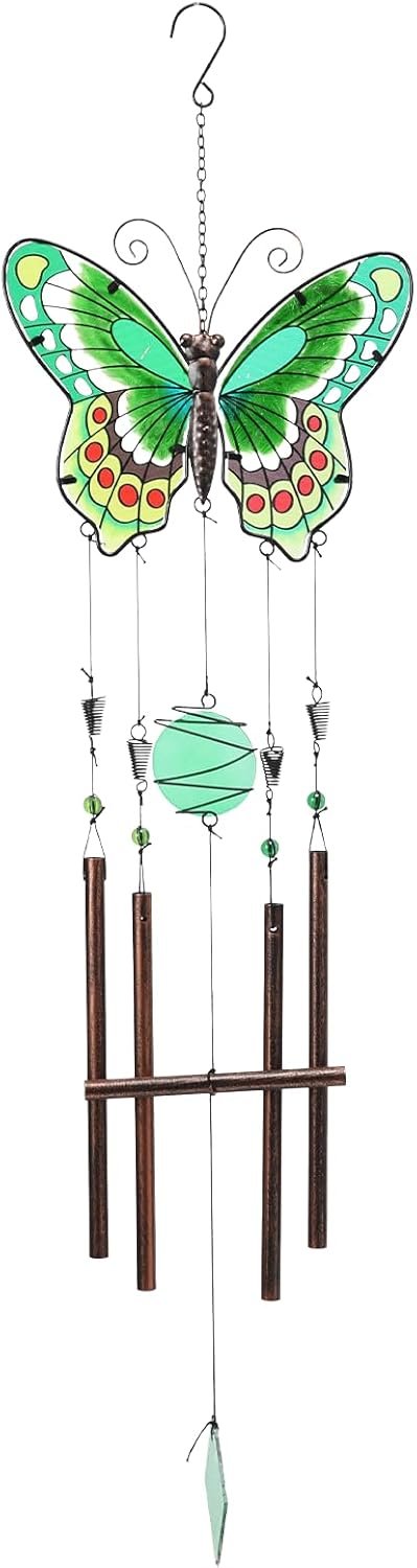 Butterfly Wind Chimes, Suitable for Outdoor Use, Stained Glass Wind Chimes, Suitable for Patios, Outdoors, Gardens, Patios, Coastal Areas, Windows, Home Decorations, or as Gifts for Women (Green)