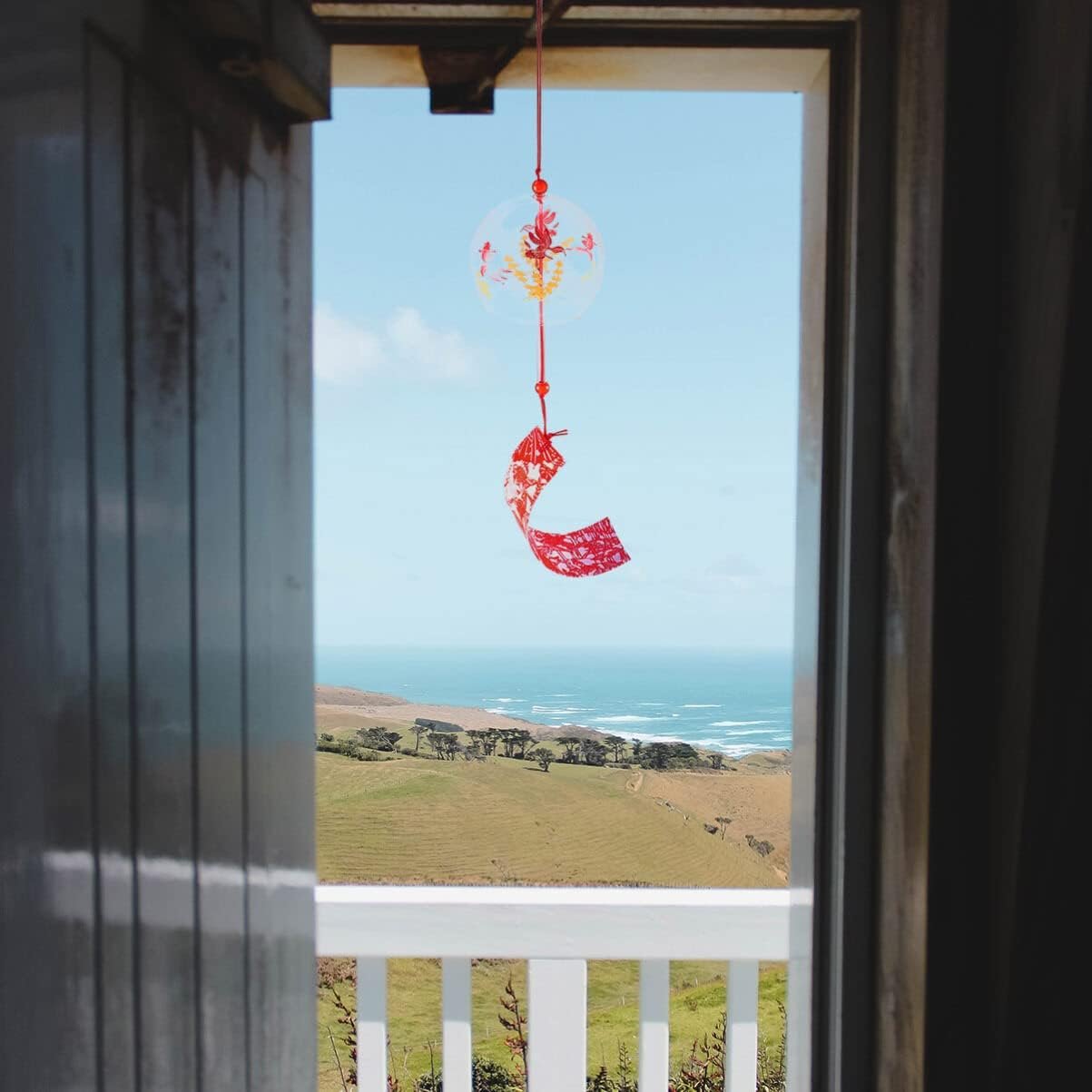 Japanese goldfish hanging wind chime, glass bells, indoor and outdoor decorative fish shaped ornament, suitable for patios, gardens, homes, and cars Image 2