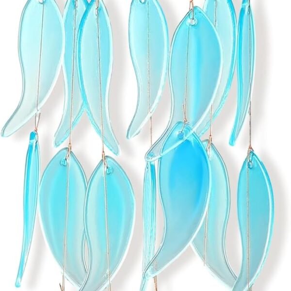 Sea Glass Wind Chimes, Blue Fish Shell Wind Chimes, 26 inch Ocean Beach Theme Wind Chimes, Sea Glass Decorative Gifts, Suitable for Beaches, Holiday Parties, Weddings, Outdoor Terraces, Gardens, and Porch Decorations