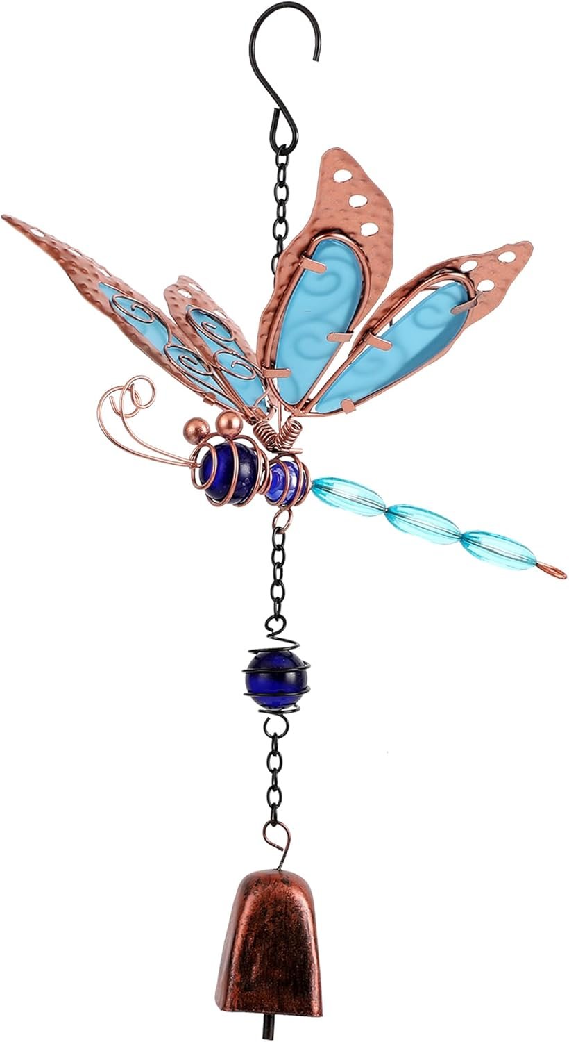 Dragonfly Wind Chime, Garden Glass Bell Glowing Wind Chime, Suitable for Home, Party, Holiday Decoration, Indoor/Outdoor Garden Decoration, Realistic Dragonfly Dark Tone Style