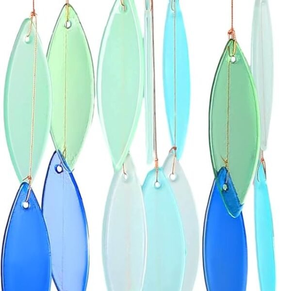 Sea Glass Wind Chime, Handmade Shell Wind Chime, Coastal Outdoor Decoration, Indoor and Outdoor Garden Home Housewarming Decoration, Beach Vacation, Summer Gift for Women, 26 inch