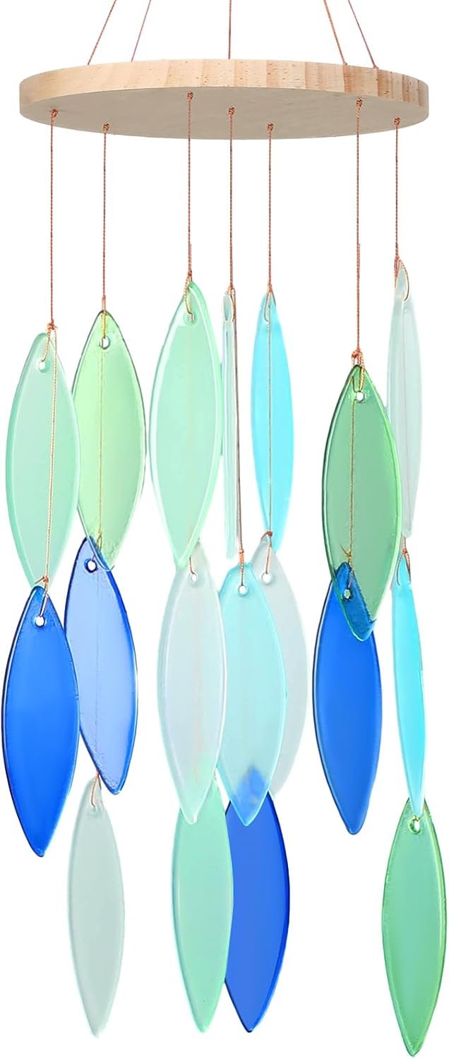 Sea Glass Wind Chime, Handmade Shell Wind Chime, Coastal Outdoor Decoration, Indoor and Outdoor Garden Home Housewarming Decoration, Beach Vacation, Summer Gift for Women, 26 inch