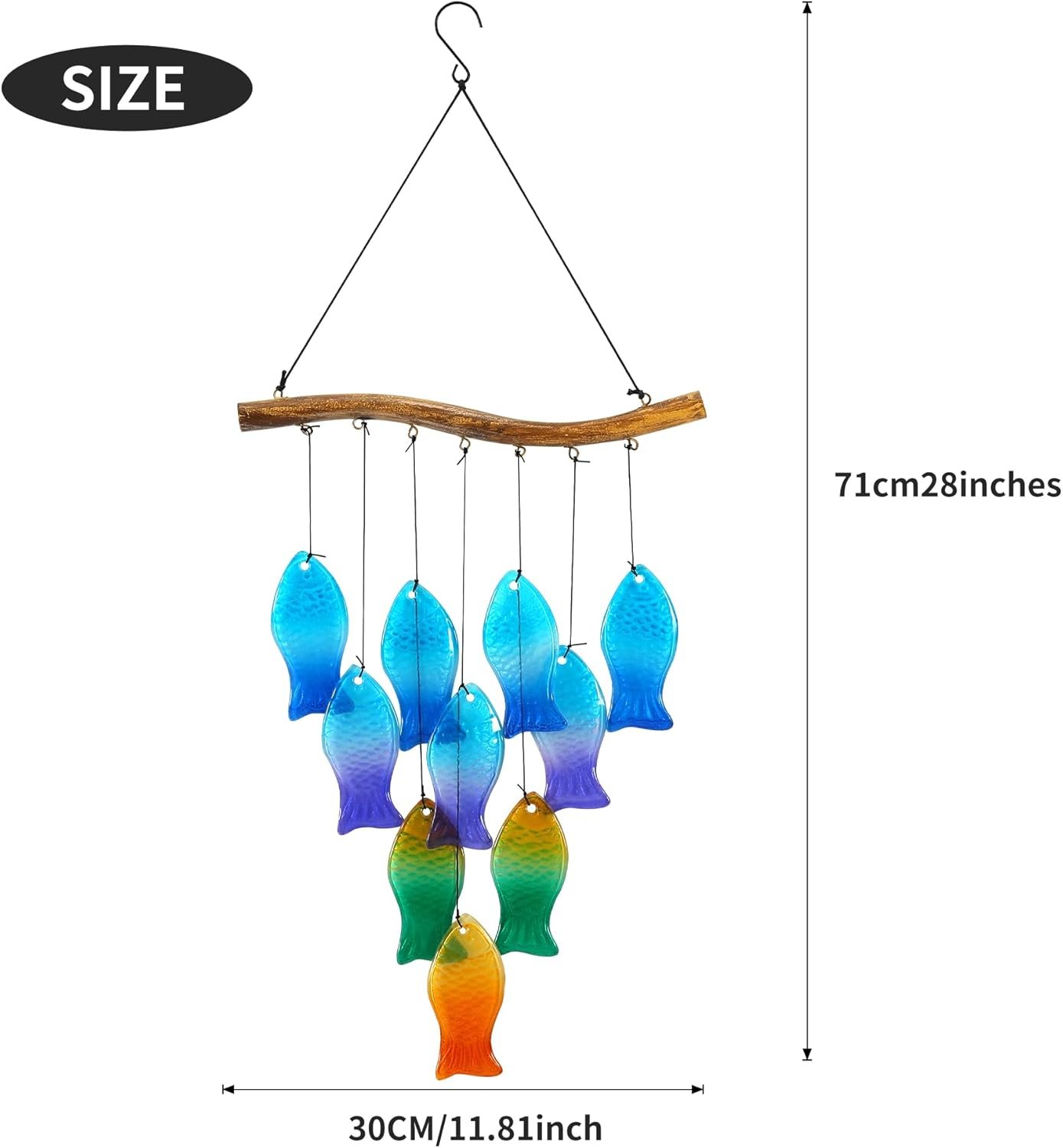 Glass Wind Chimes, Starfish Coast Theme, Melodious Outdoor Wind Chimes, Patio and Garden Hanging Decorations (Small Fish) Image 2