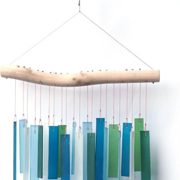 Sunset Vision Design Handcrafted Driftwood and Sea Glass Front Wind Chime, Large, Blue Lagoon