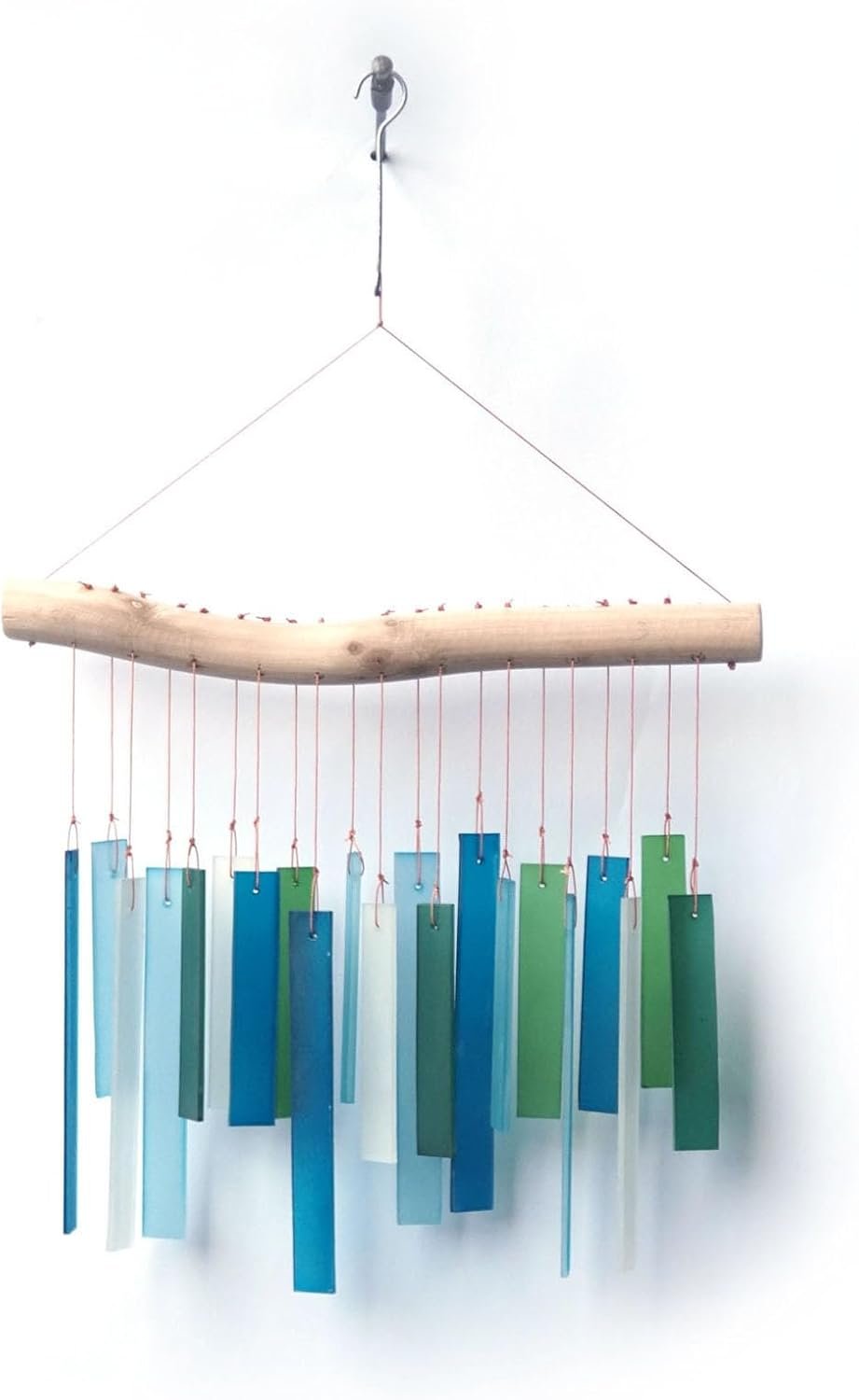 Handcrafted Driftwood and Sea Glass Front Wind Chime, Large, Blue Lagoon