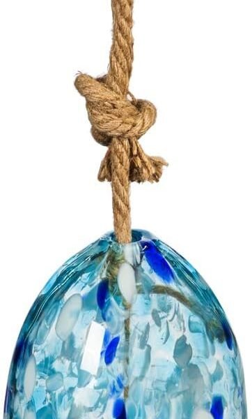 Stained art glass wind chimes | Light blue | Solid wood percussion | Natural dark tone | 8 inches high | Exquisite Gifts for Patios, Gardens, and Outdoor Home Decor