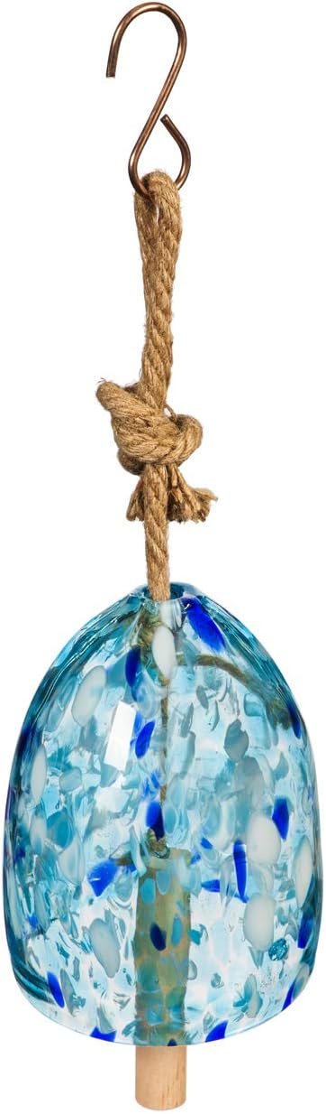 Stained art glass wind chimes | Light blue | Solid wood percussion | Natural dark tone | 8 inches high | Exquisite Gifts for Patios, Gardens, and Outdoor Home Decor