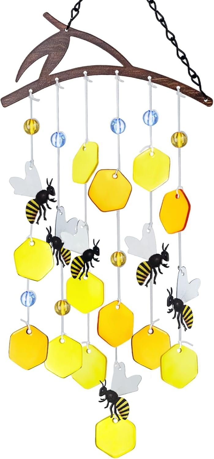 23 18 inch Bee Wind Chime, Outdoor Decoration, Unique Stained Glass Wind Chime, Garden Decoration, Outdoor Wind Chime Sunshine Catcher, Gift for Women, Mothers, Grandmothers, Suitable for Both Men and Women