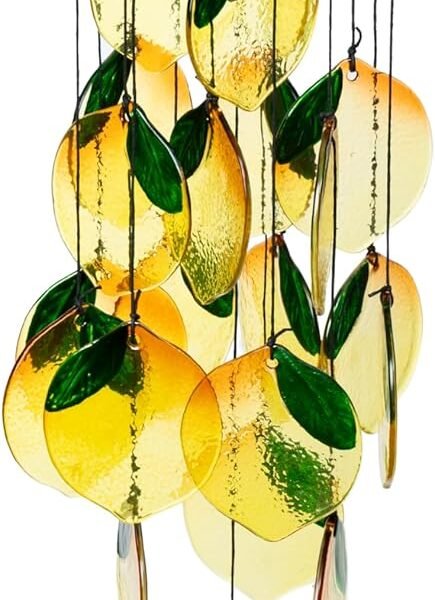 Lemon Stained Glass Wind Chime Yellow Lemon Wind Chime, Window Hanging, Bohemian Landscape Catcher Art Pendant, Home Garden Backyard Outdoor Spring Decoration, Girls' Birthday Housewarming Gift for Women