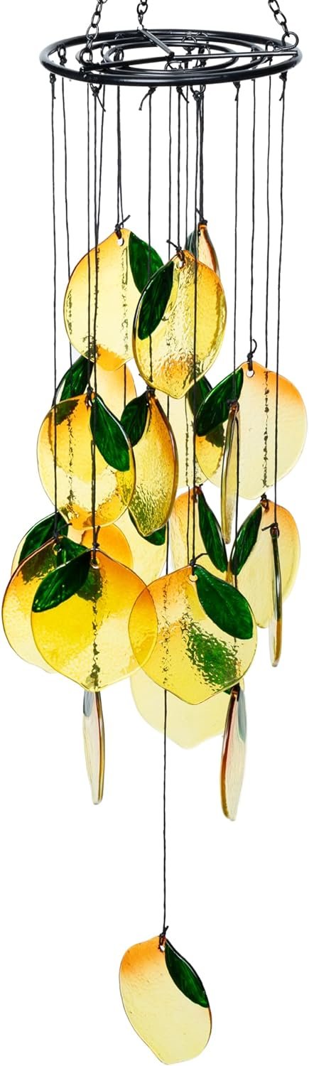 Lemon Stained Glass Wind Chime Yellow Lemon Wind Chime, Window Hanging, Bohemian Landscape Catcher Art Pendant, Home Garden Backyard Outdoor Spring Decoration, Girls' Birthday Housewarming Gift for Women