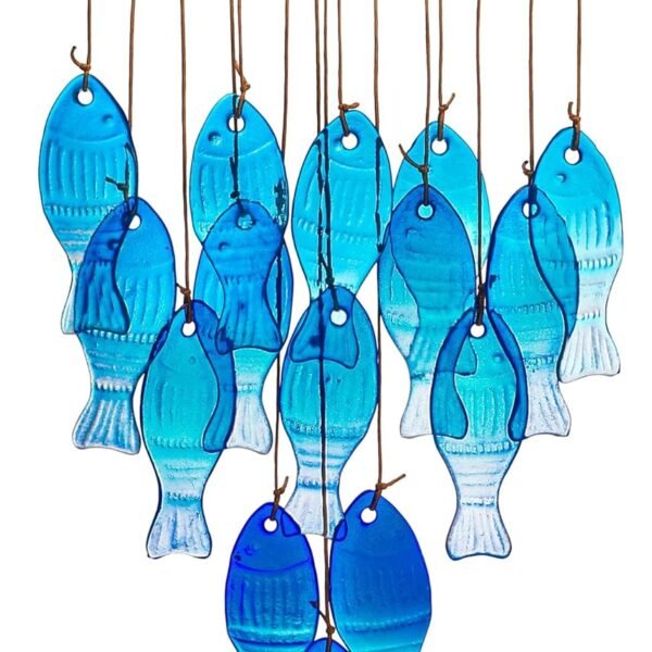 23 inch blue glass ocean wind chimes   handmade fish shaped wind chimes, suitable for outdoor, beach parties and wedding decorations