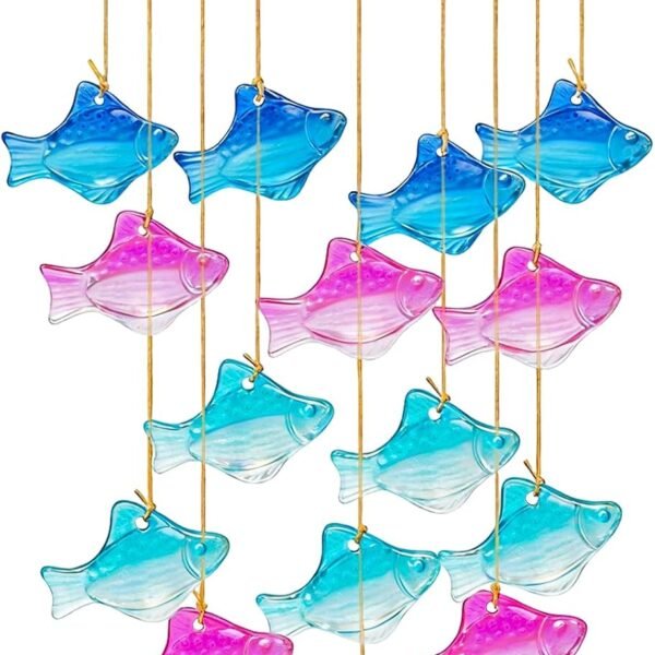 28 5 inch Blue Glass Ocean Wind Chime, Outdoor Decoration, Handmade Fish shaped Wind Chime, Small Unique Sunshine Catcher Hanging Wind Chime, Suitable for Garden, Patio, Beach, Party, Wedding Decoration, Gift for Women