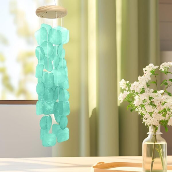 Outdoor Wind Chime, 26 inch, Clear Color Seashell Wind Chime, Handcrafted Capiz Sea Glass Seashell Wind Chime, Commemorative Wind Chime, suitable for patio, garden, porch decoration, and beach gift
