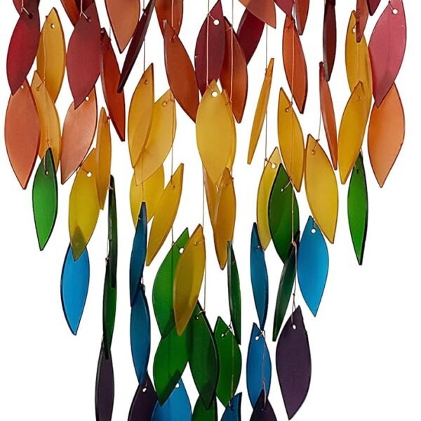 Luxury rainbow waterfall and driftwood wind chimes, handmade wind chimes of sandblasted glass and natural wood