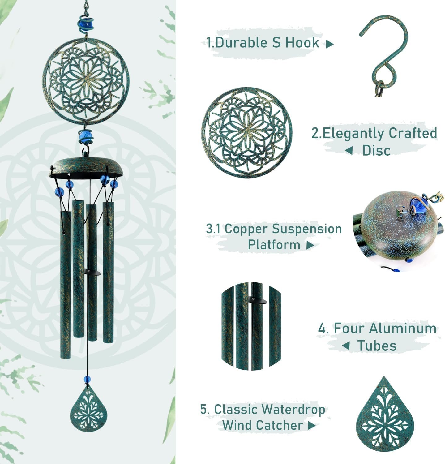 Outdoor Zen Atmosphere Wind Chime Outdoor Garden Terrace Decoration: Mandala Design Wind Chimes A Gift for Mothers, Grandmothers, and Sisters (6 Petals) Image 2