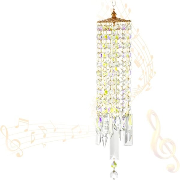 Crystal Wind Chime with Rainbow Light Reflecting Glass Bell and Rose Gold Alloy Hook, indoor and outdoor decoration, suitable for home, garden, patio, porch, birthday, and housewarming (colored)