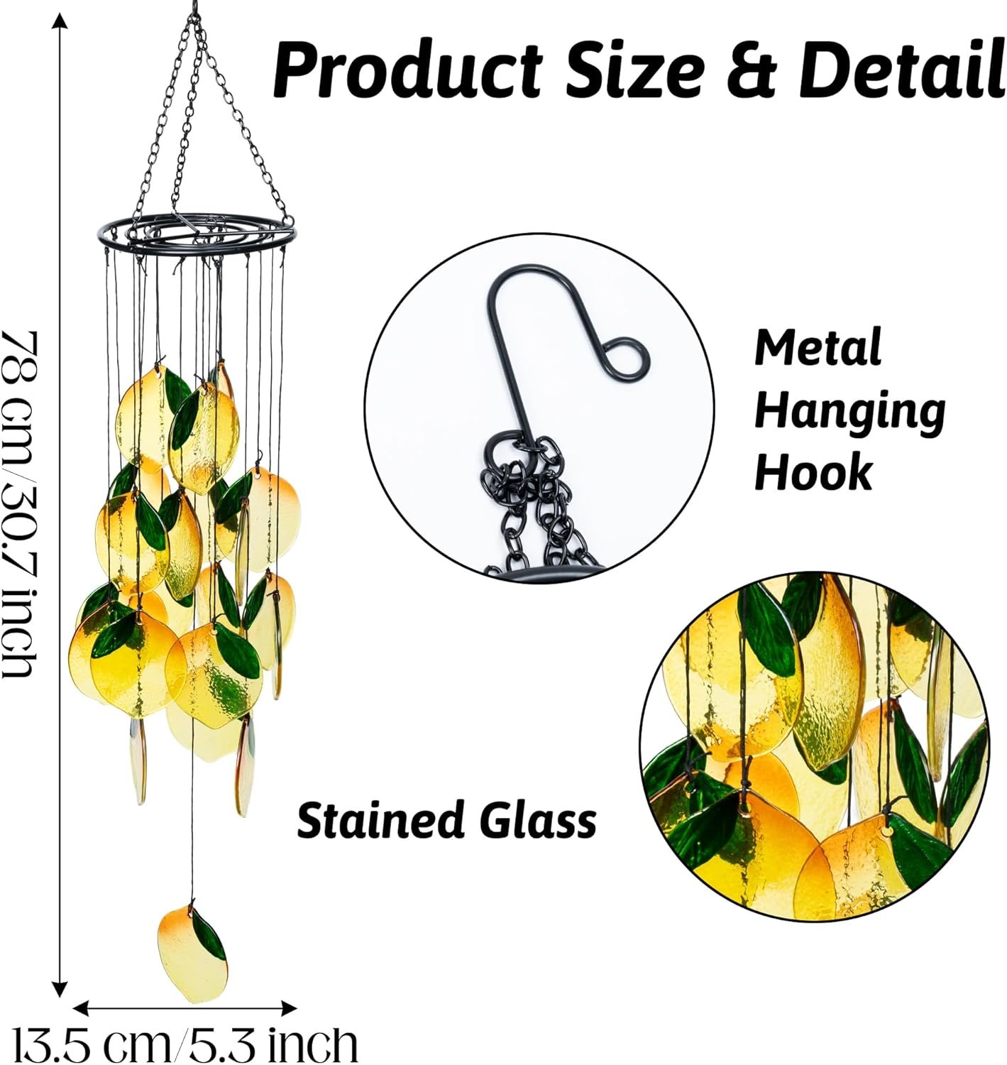 Lemon Stained Glass Wind Chime Yellow Lemon Wind Chime, Window Hanging, Bohemian Landscape Catcher Art Pendant, Home Garden Backyard Outdoor Spring Decoration, Girls' Birthday Housewarming Gift for Women Image 2