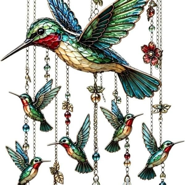 Elegant Hummingbird Wind Chimes, Colored Glass and Crystal (Blue Hummingbird) | Sunshine Catcher, Outdoor Patio Garden Decoration, Catcher Wind Chimes Souvenir Gifts, for Women, Grandmothers