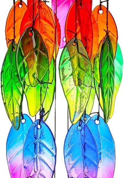 18 inch Stained Glass Leaf Wind Chime, Outdoor Decoration, Unique Rainbow Leaf Forest Wind Chime, Outdoor Decoration, Christmas Tree Garden Ornament