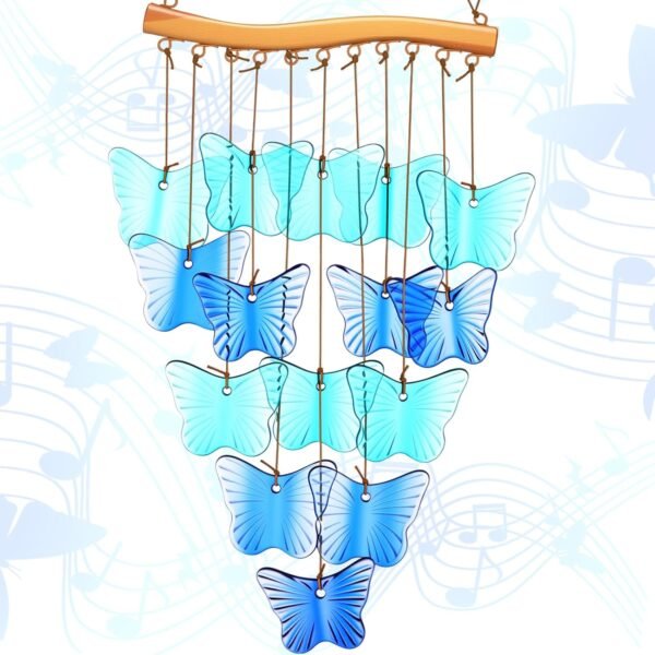 24 inch Blue Glass Butterfly Wind Chime, Butterfly Glass Sunshine Catcher, Blue Wind Chime Gift, Hanging Window Sunshine Catcher, suitable for spring and summer holiday indoor and outdoor decoration