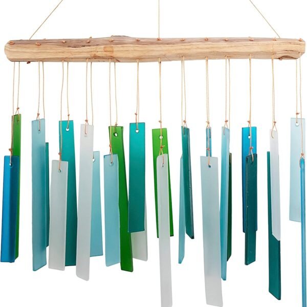 Sea glass and driftwood wind chimes handmade wind chimes of sandblasted glass and natural wood