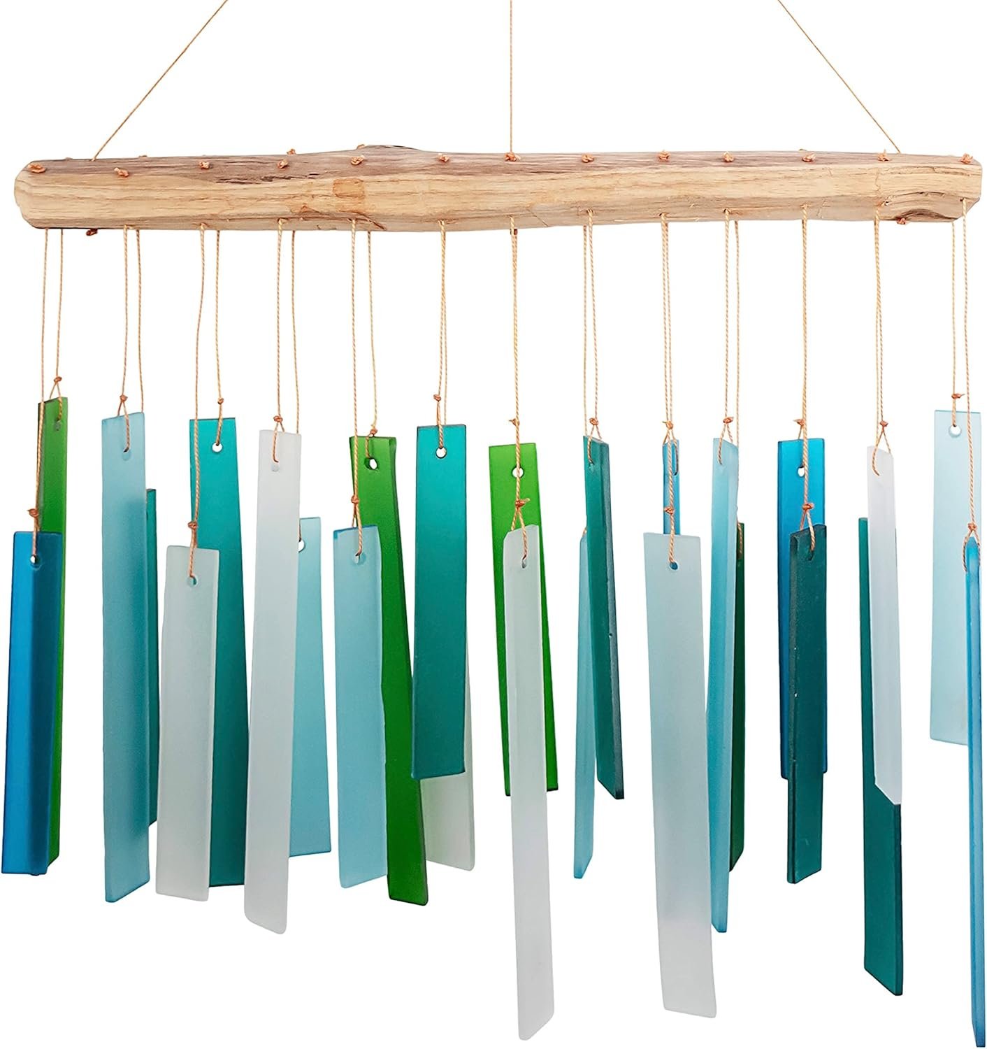 Sea glass and driftwood wind chimes handmade wind chimes of sandblasted glass and natural wood