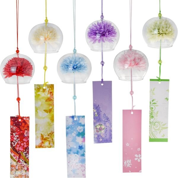 6 Piece Japanese Wind Chime Set, Handmade Bell Wind Chime Pendant with Label, Suitable for Outdoor Gardens, Patios, and Home Decor (Floral Design)