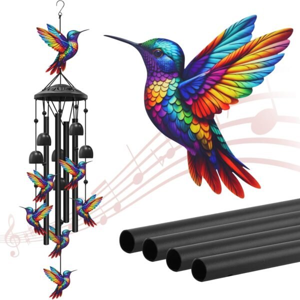 Hummingbird Wind Chime, Suitable for Outdoor Use, Black Metal Outdoor Wind Chime, Hummingbird Theme Gift, Suitable for Women/Men, Garden/Pavilion Decoration, Anniversary/Birthday Gift, Suitable for Grandma/Mom, Durable