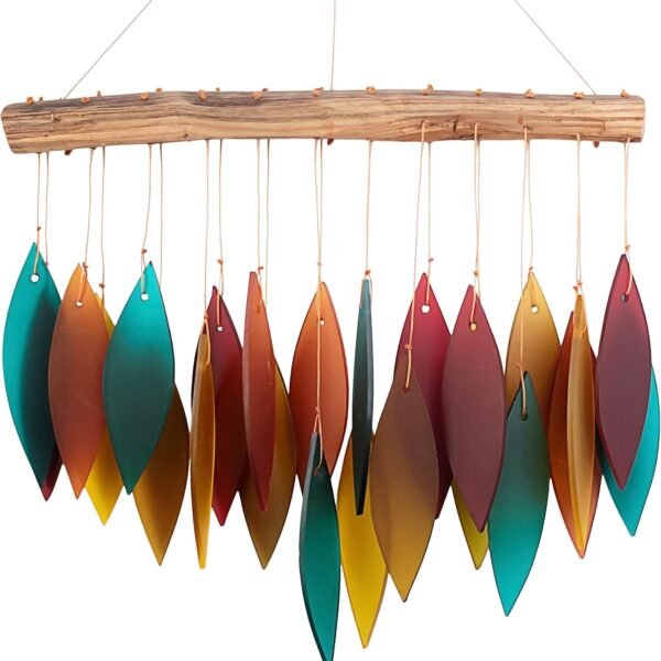 Glass wind chimes, sandblasted glass and recycled wood handmade wind chimes