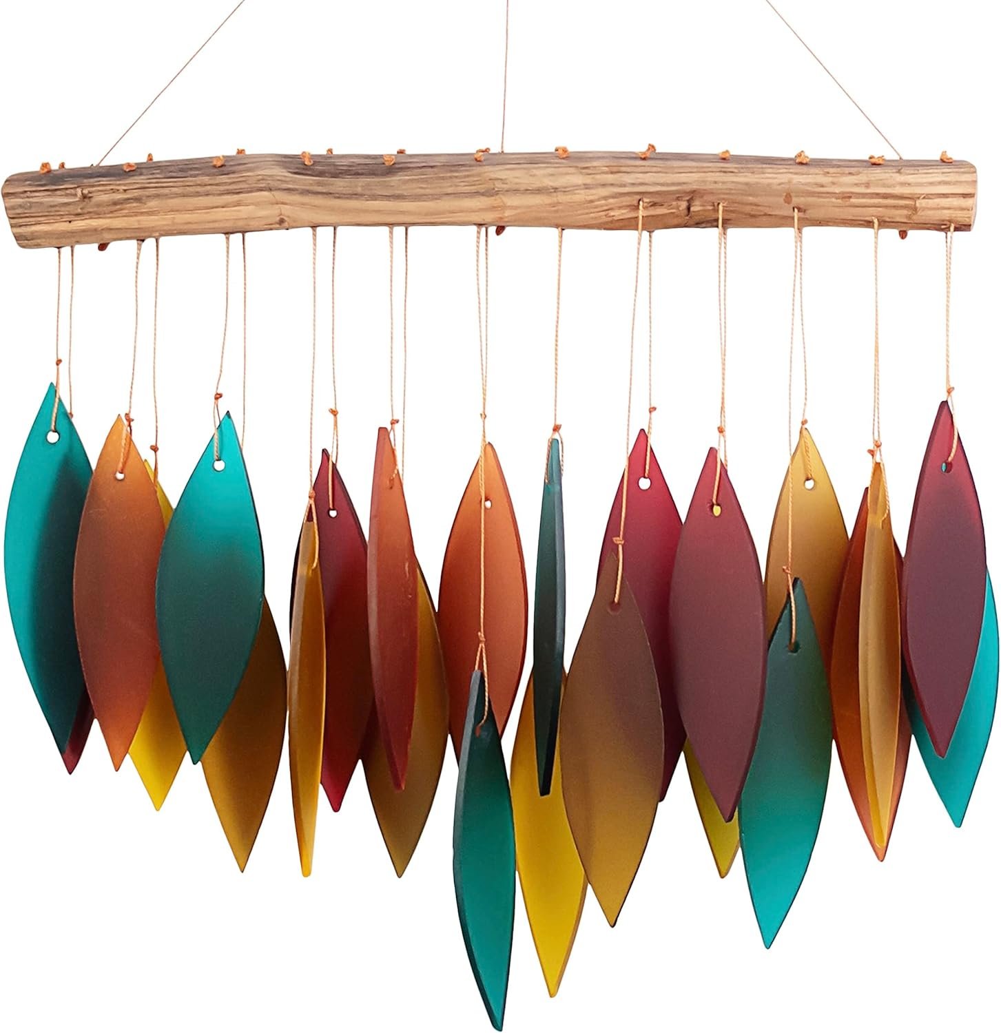 Glass wind chimes, sandblasted glass and recycled wood handmade wind chimes